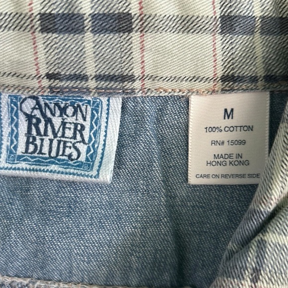 NWT Vintage Canyon River Blues Plaid Checkered Cotton Denim ButtonUp Long Sleeve - Picture 4 of 5